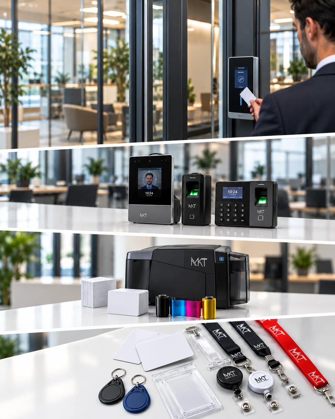 Attendance readers, ID printer, cards and accessories