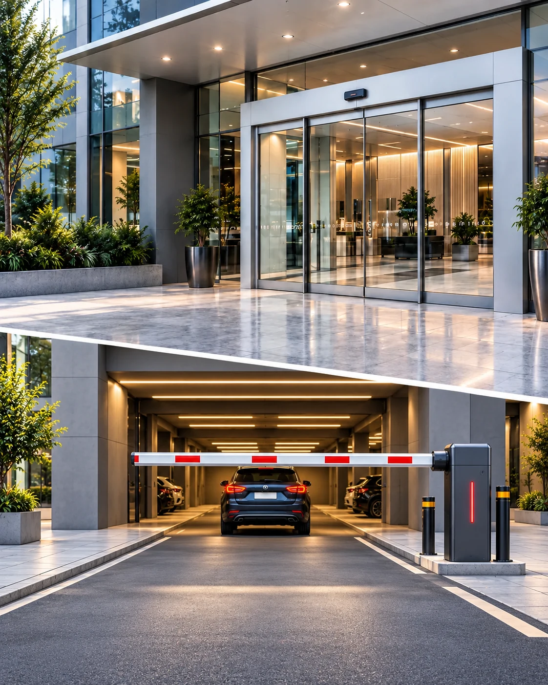 Automatic glass entrance and parking barrier